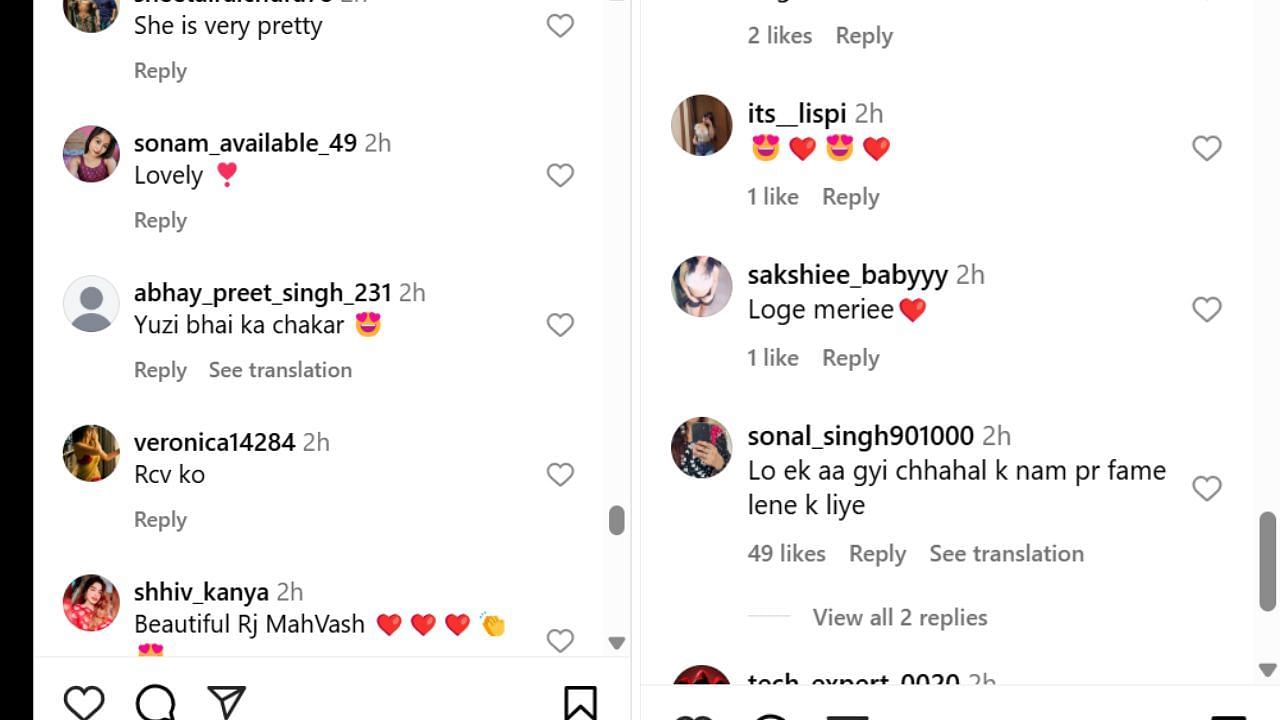 आरजे महवश की पोस्ट पर फैंस ने किए कमेंट (photo credit: instagram/viralbhayani)